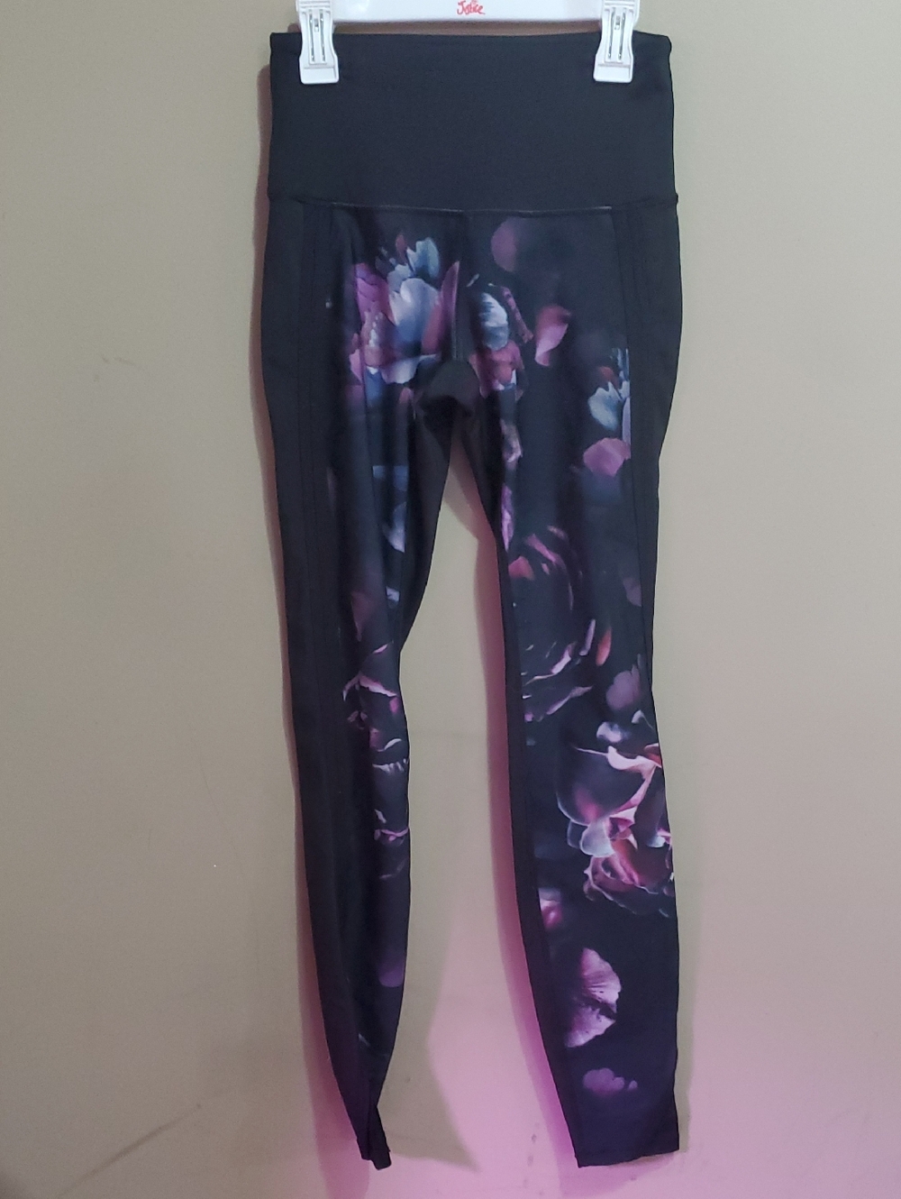 Hyba Floral Print Black Active Leggings Size Xs
